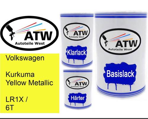 Volkswagen, Kurkuma Yellow Metallic, LR1X / 6T: 500ml Lackdose + 500ml Klarlack + 250ml Härter - Set, von ATW Autoteile West.